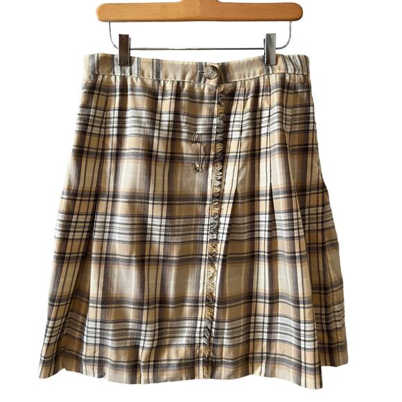 Vintage Dresses & Skirts - Vintage 80s JH Collectibles Pleated Kilt Pin Skirt Cream Plaid Print